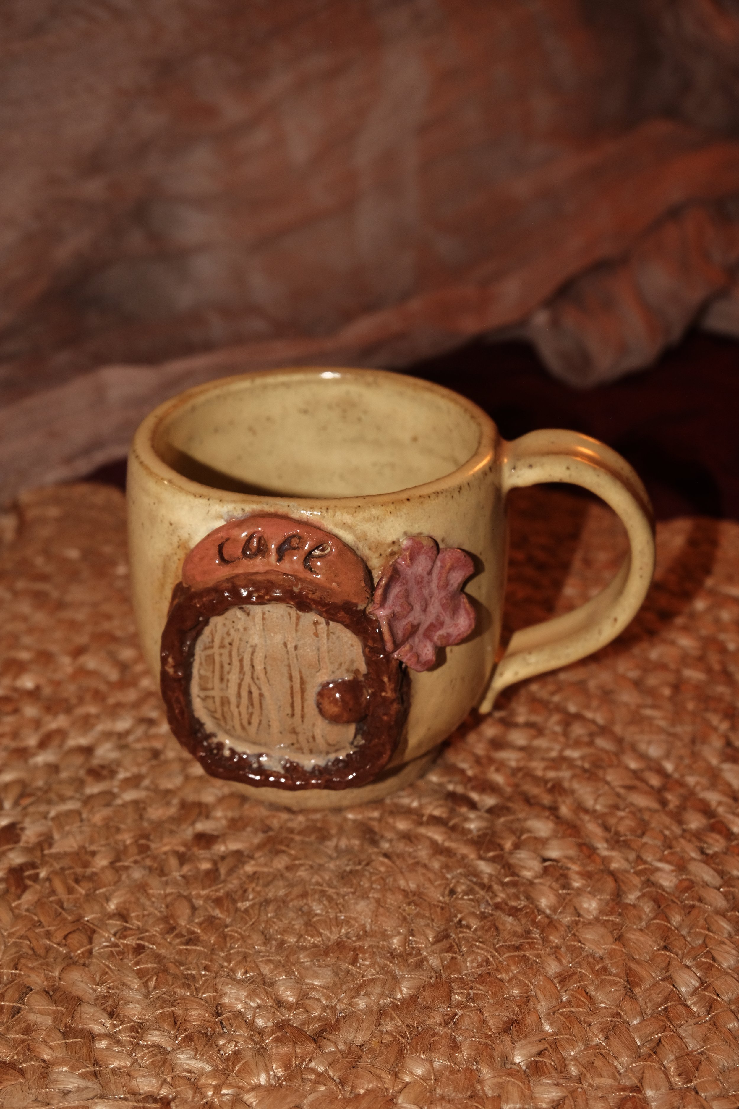 Handmade speckled yellow cafe mug