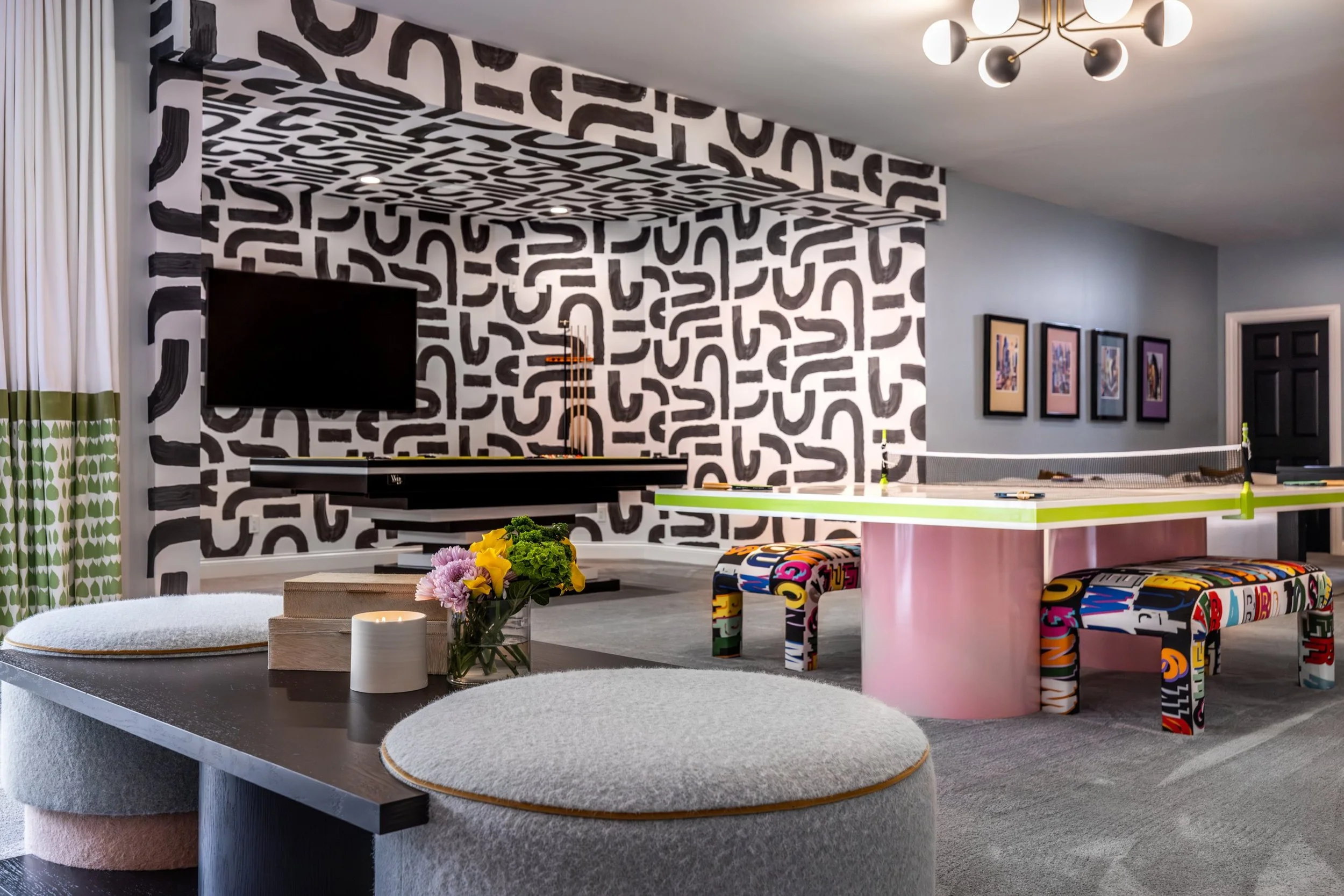 Finished Basement with Bold Color Ohio