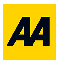 Yellow background with black 'AA' logo in the center