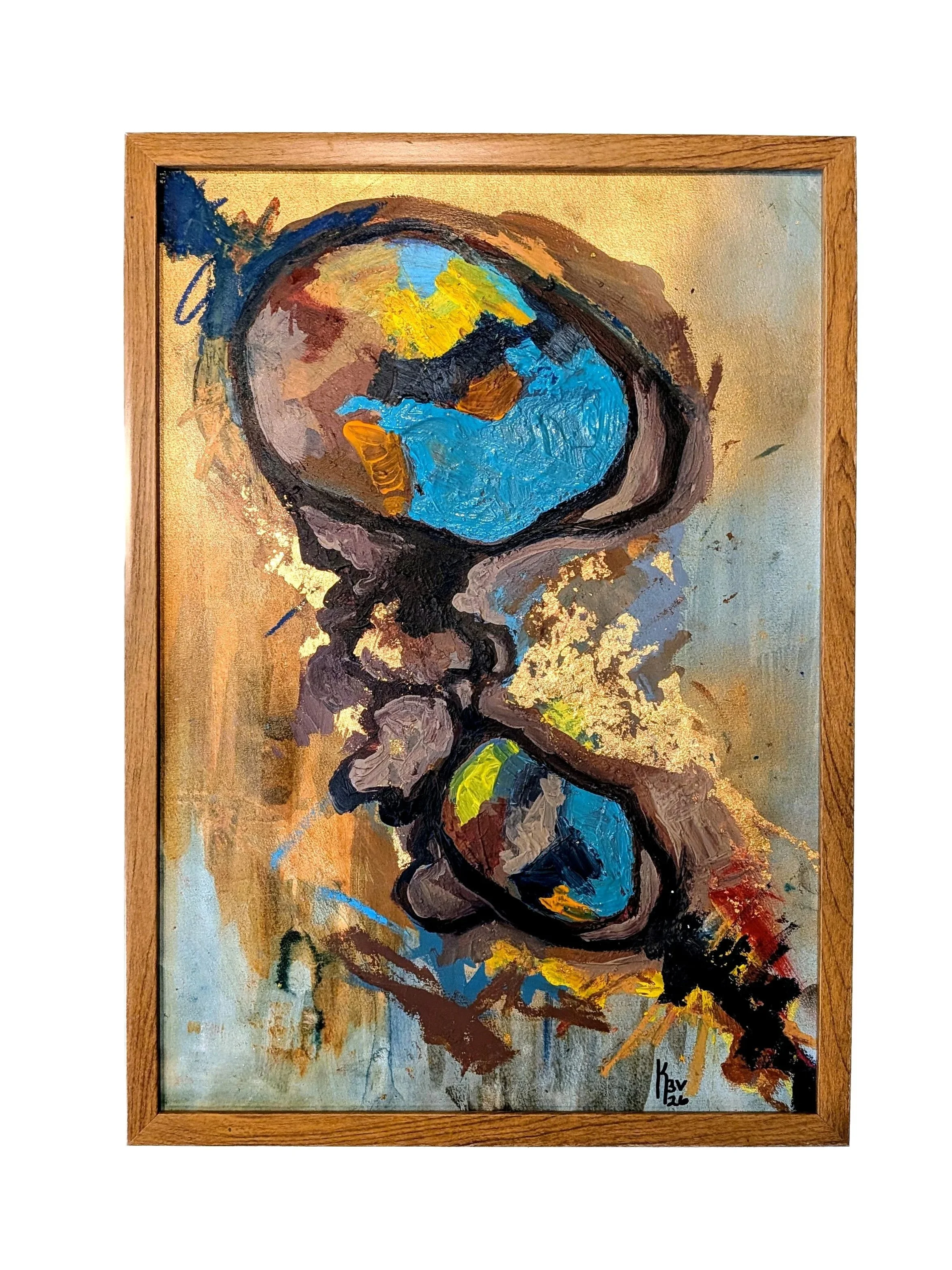"Boblende" - A3 Acrylic paint, oil pastels, spray paint, watercolors and gold leaf on watercolor paper.