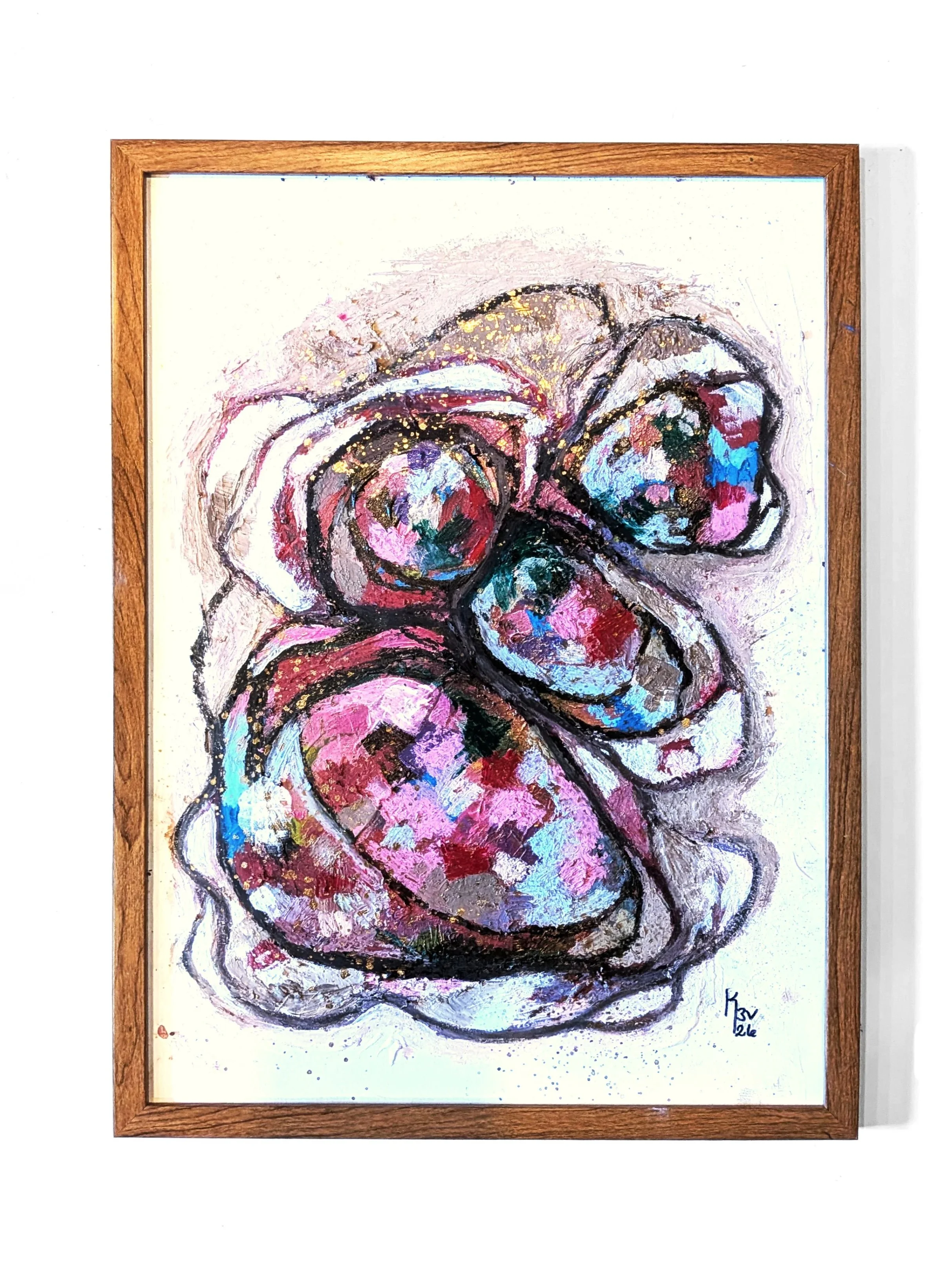 "Burst" - A3 Acrylic paint, oil pastels, spray paint on watercolor paper.