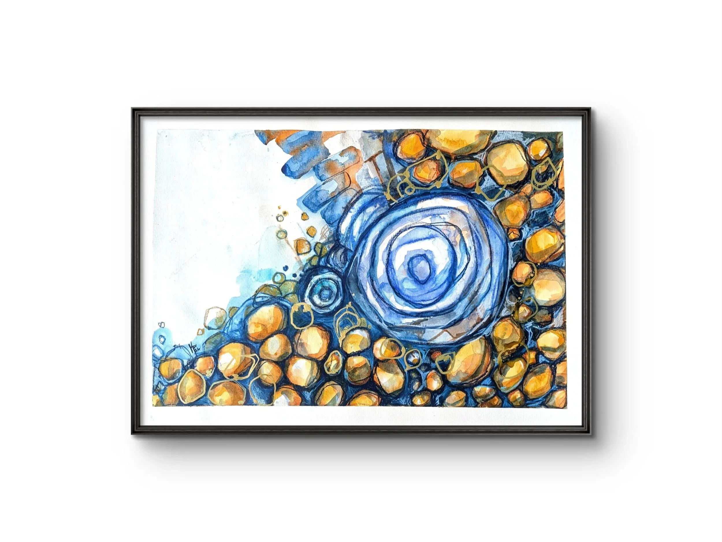 "Rain drops" Watercolor and neopastels, and pen on A2 mixed media paper.