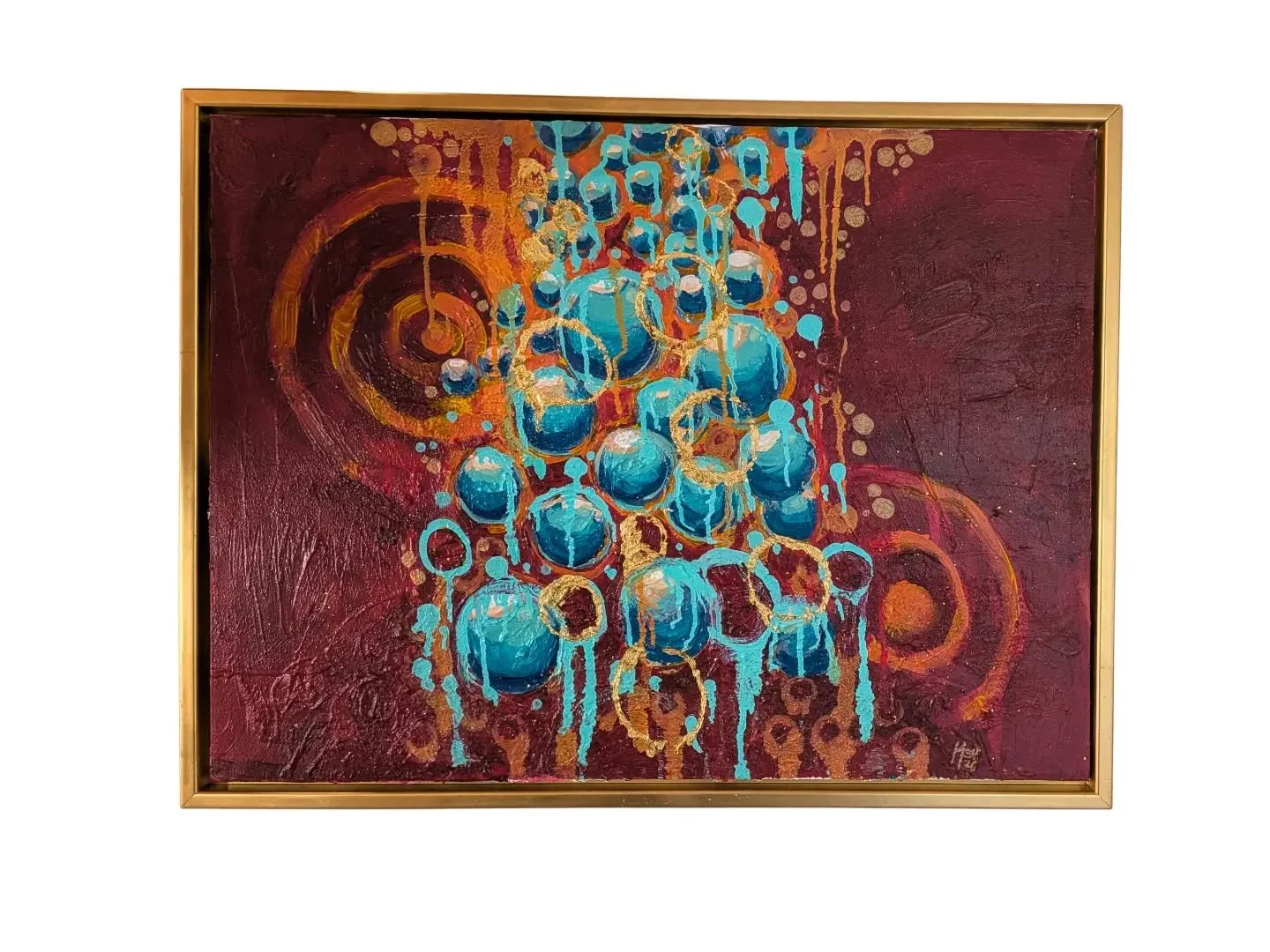 "Byrde" - 80 x 60 cm, akryl p&aring; l&aelig;rred.

N&aring;r hvert lille problem langsomt hober sig op, kan det skabe en overv&aelig;ldende f&oslash;lelse af tyngde, v&aelig;gt og overv&aelig;ldelse. Til sidst eksploderer det og flyder ove