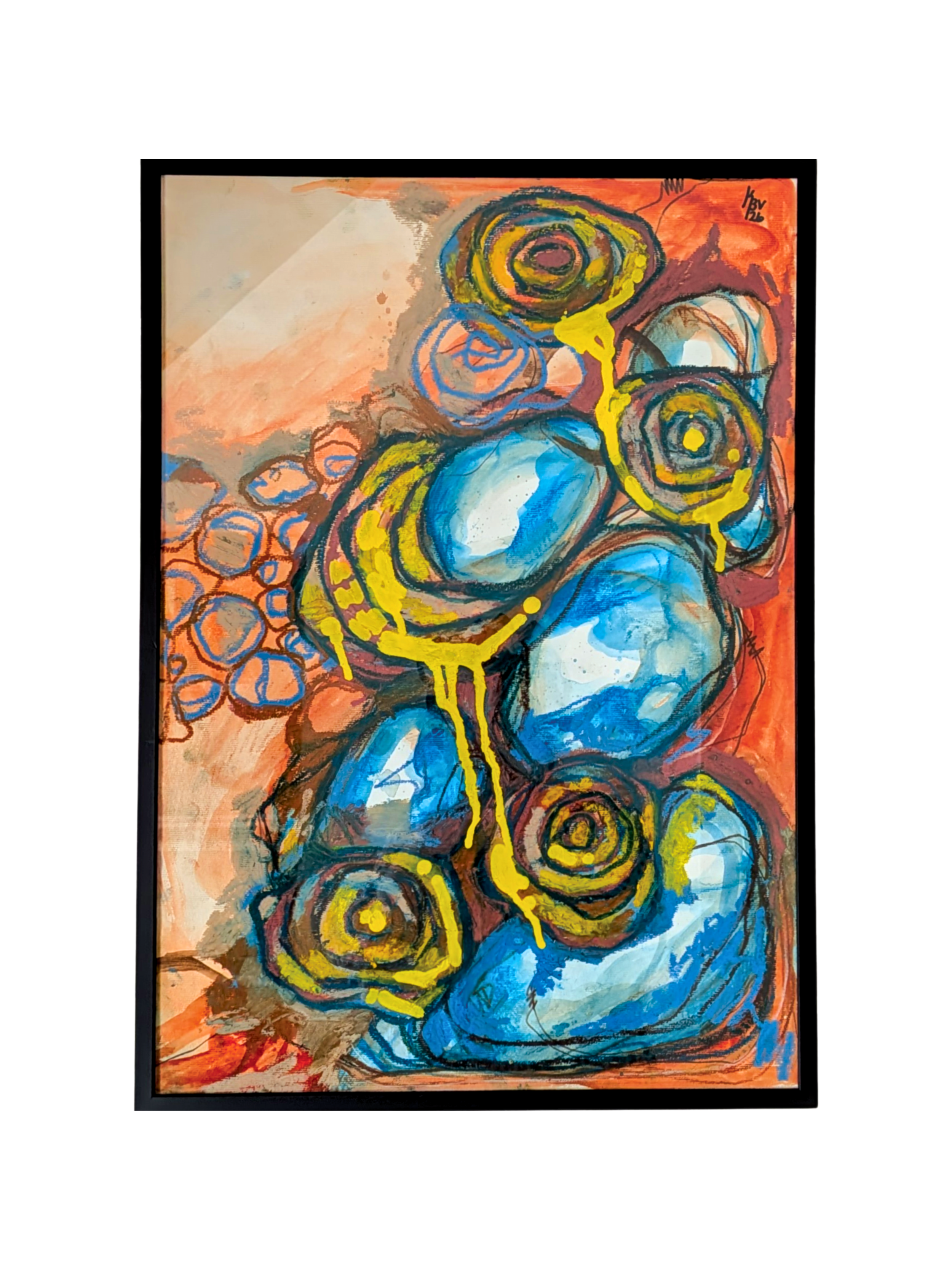 "Sten" - A2 - Olie pastel og akryl + grafitti markers på papir.