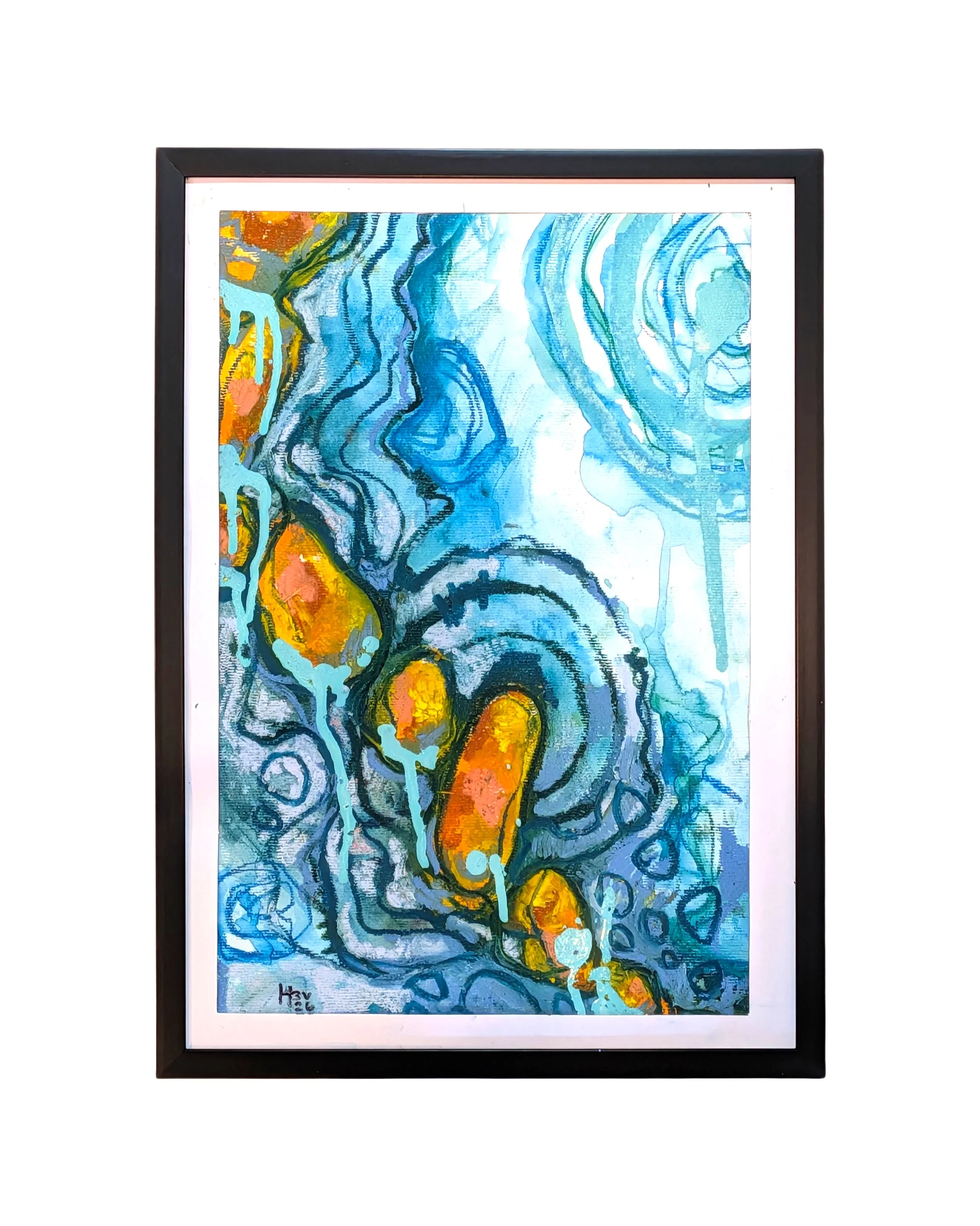 "Running lake" A3 Mixed media on paper.