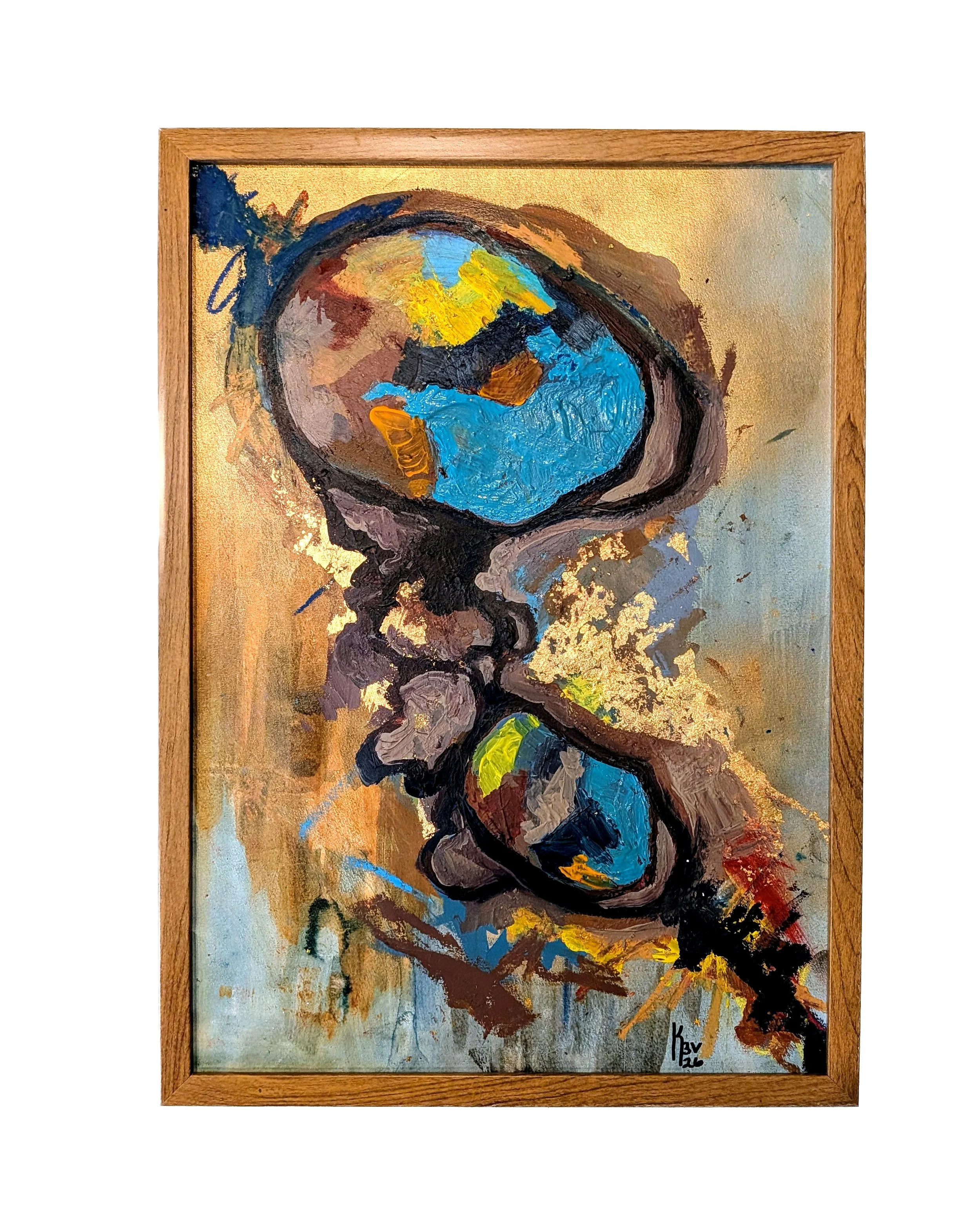 "Boblende" - A3 Acrylic paint, oil pastels, spray paint, watercolors and gold leaf on watercolor paper.