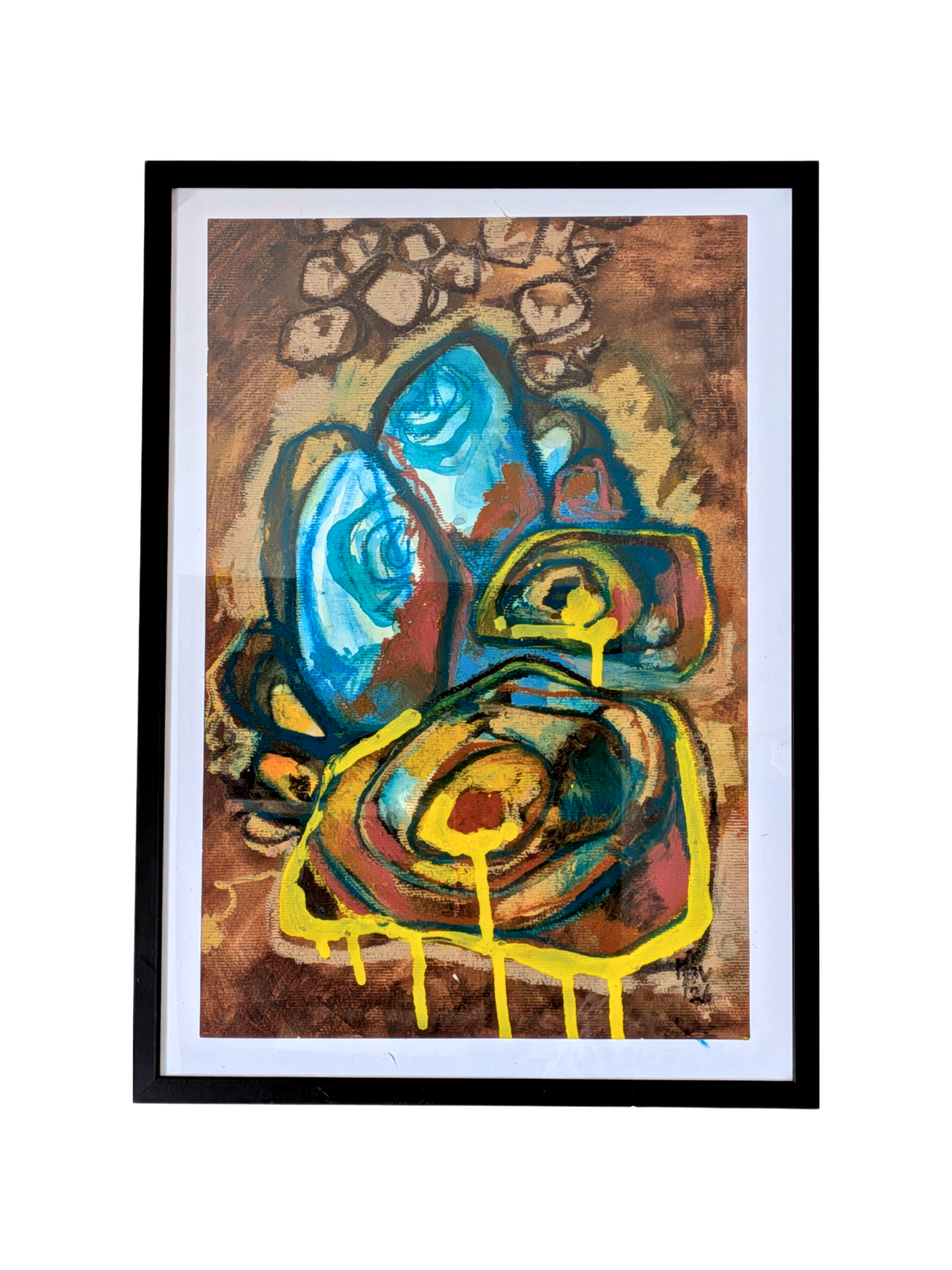 "Granitsten - A3 - Olie pastel og akryl + grafitti markers på papir.