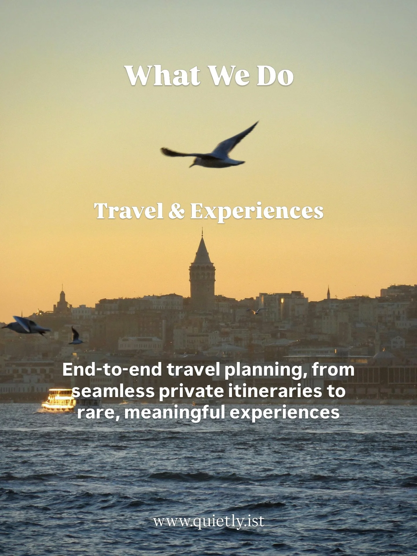 ✨Travel &amp; Experiences✨

This is just one of our main services.

At QUIETLY, we craft seamless days for our clients-managing everything from schedules and personal errands to curated experiences&mdash;so you can focus on what truly matters.

For b