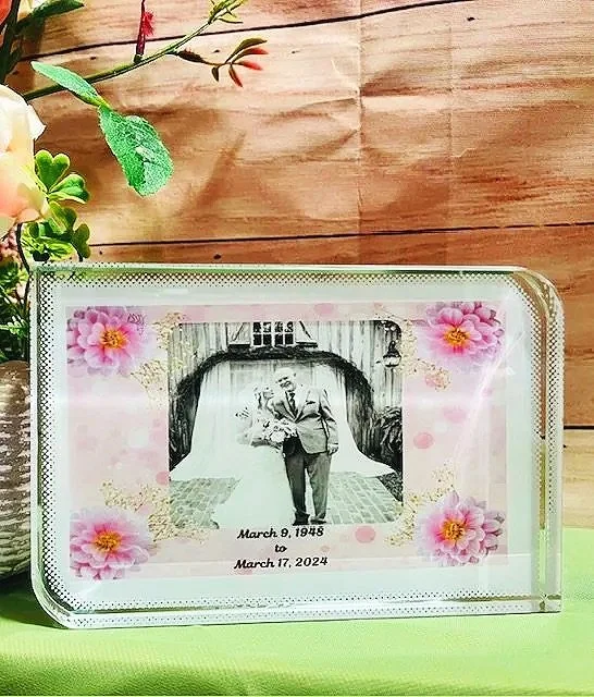 This crystal was requested for a daughter who lost her grandfather shortly after this wedding photo was taken.