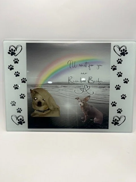 Lost pet glass cutting board