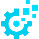 Blue gear icon with smaller square shapes around it, symbolizing settings or configuration.