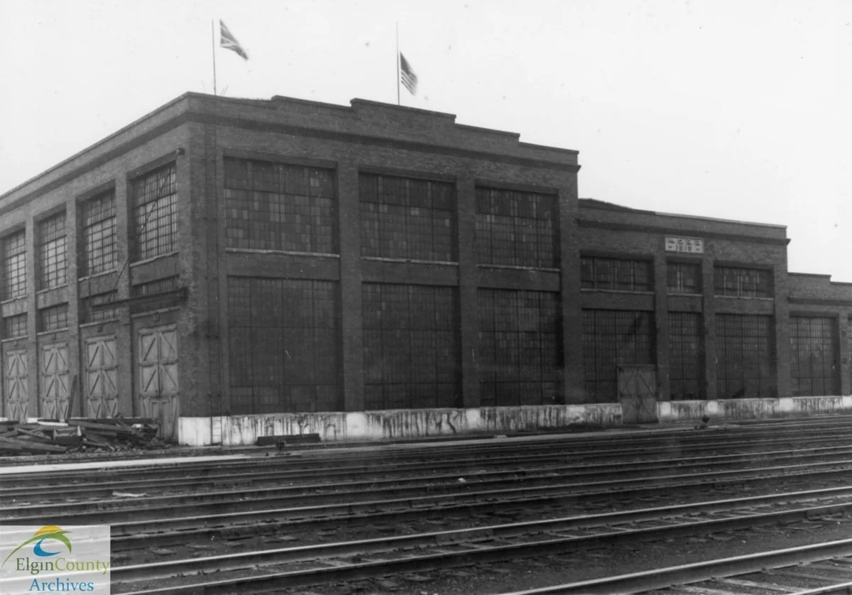 Historic photograph of the Michigan Central Railroad train shops in St. Thomas, Ontario, circa 1920