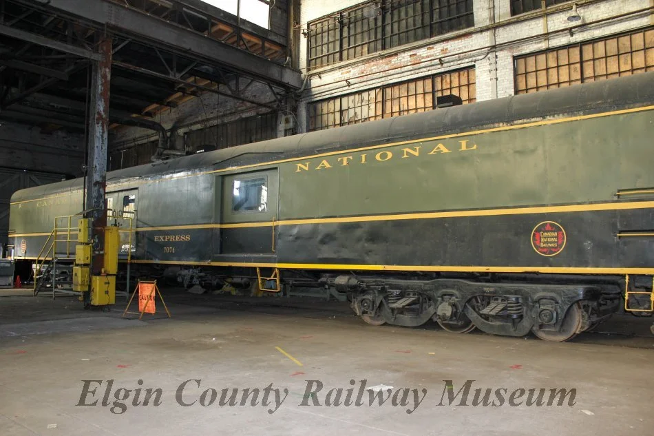 CN Baggage Car 7074 on display at the Elgin County Railway Museum