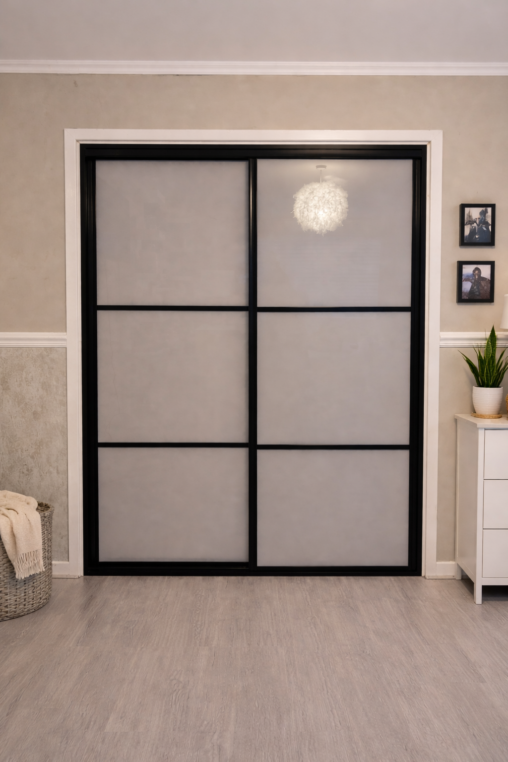 Replacing old hinged wardrobe doors with made to measure sliding doors in an existing frame