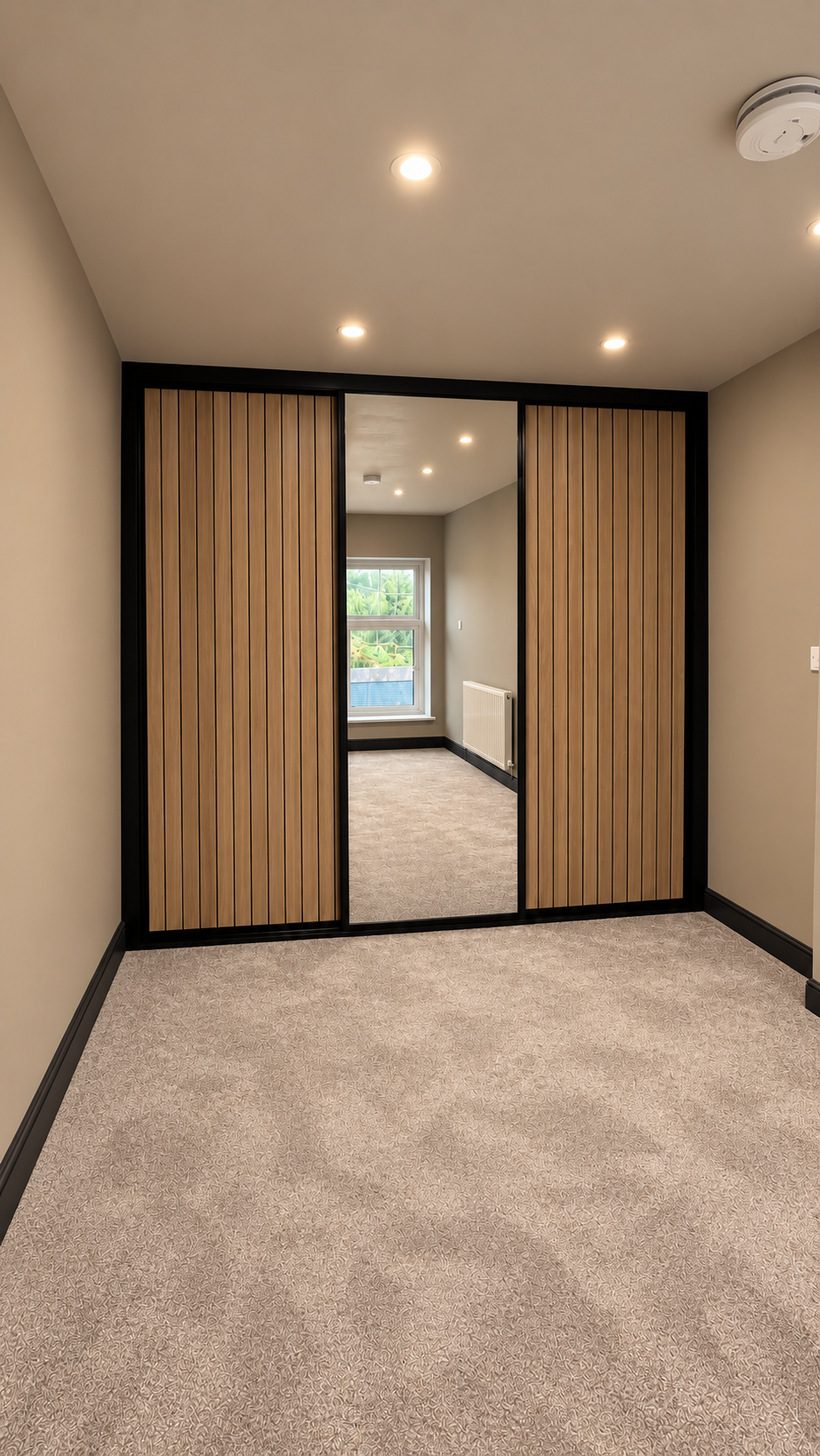 Made-to-measure sliding wardrobe featuring acoustic panels