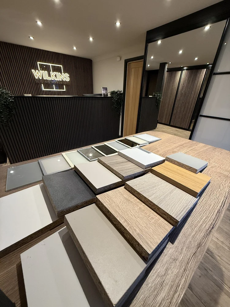 Sliding wardrobe showroom in Mountain Ash with full size wardrobe displays and colour samples