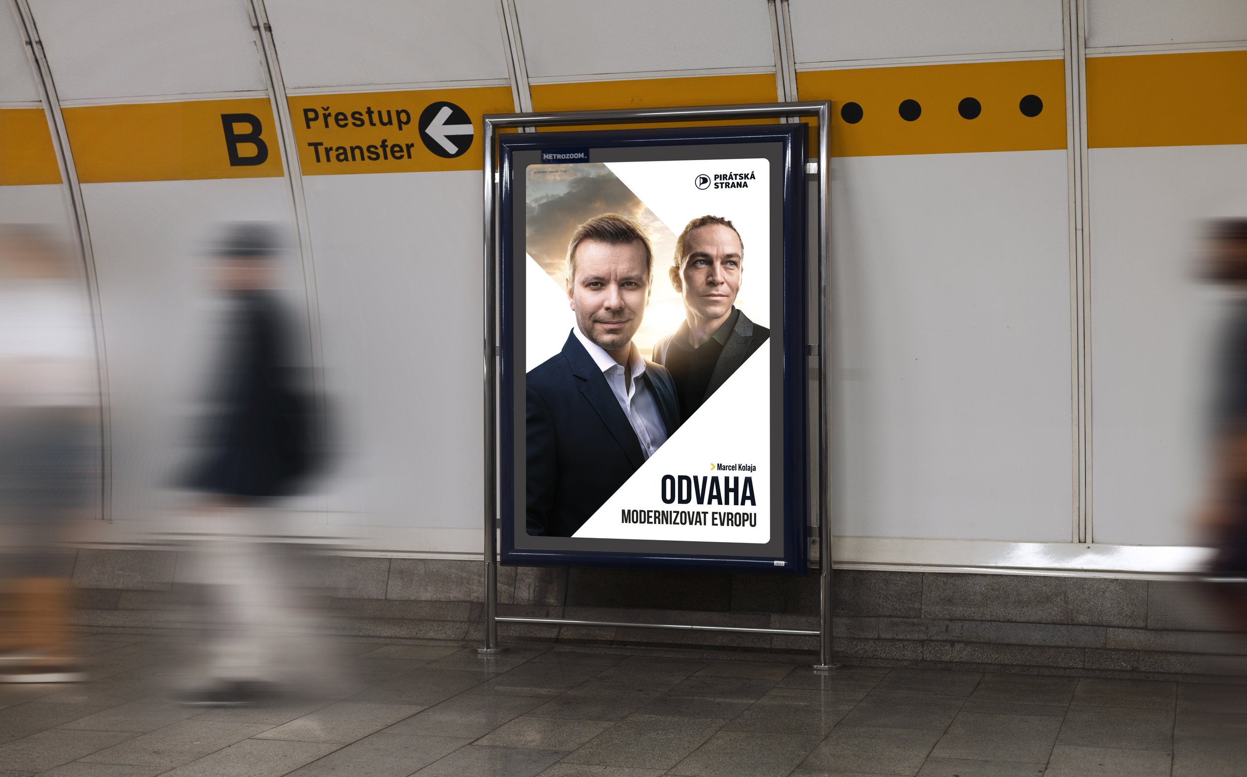 Série citylight plakátů (CLV) v pražském metru pro kampaň do Evropského parlamentu. Grafický design volebních vizuálů s fotografiemi kandidátů a výraznou typografií