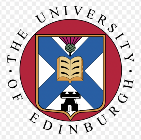 The seal of the University of Edinburgh featuring a shield with a blue saltire on a white background, an open book, a green thistle, and a castle turret, encircled by the text 'The University of Edinburgh' in black on a red background.