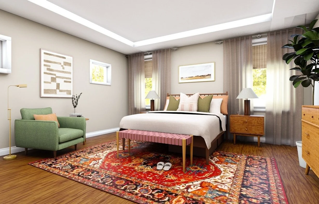 T E X T U R E // P A T T E R N // 
C O L O R // E T C.

One of my favorite bedroom designs from the archive 🤎

#virtualinteriordesign #virtualinteriordesigner #midcenturymodernbedroom #midmodbedroom #bedroomdecorideas #bedroomdesignideas