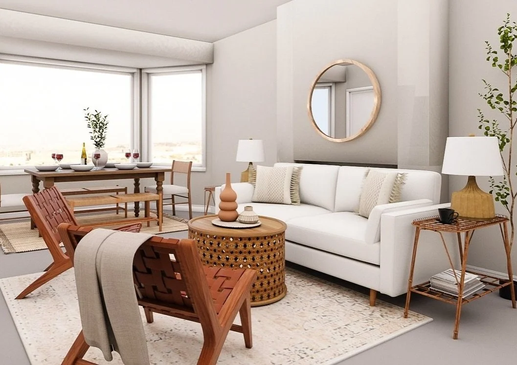 Step into this cozy neutral living room for my client in San Francisco! 🧘🏻&zwj;♀️✨ Soft tones and warm textures come together to create a serene space that&rsquo;s perfect for unwinding after a long day. 

This client has the dreamiest view of the 