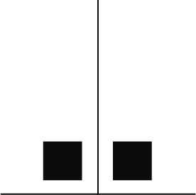 A simple black and white image with a vertical line dividing two sections, each containing a smaller black square at the bottom.