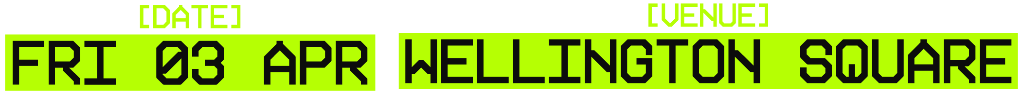 Event details including date, venue, and location for an event at Wellington Square on April 3rd.