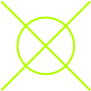 A neon green outline of a circle with an 'X' inside, on a black background.
