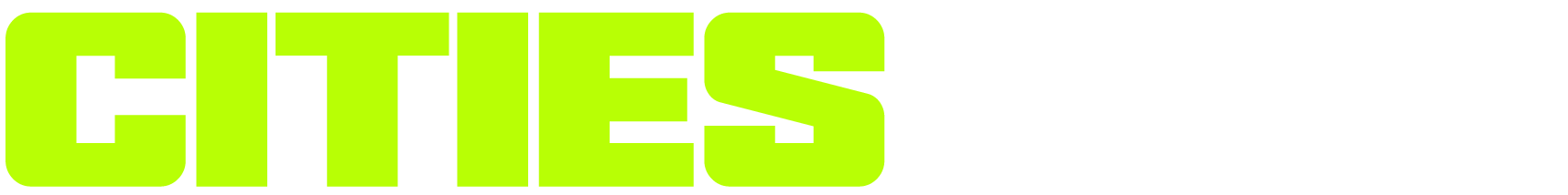Bold green and black logo with the word 'CITIES' in large letters.