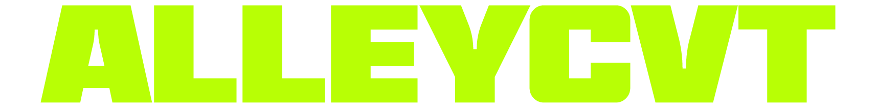 A large sign with the word "ALLEYCVT" in bright green letters on a black background.