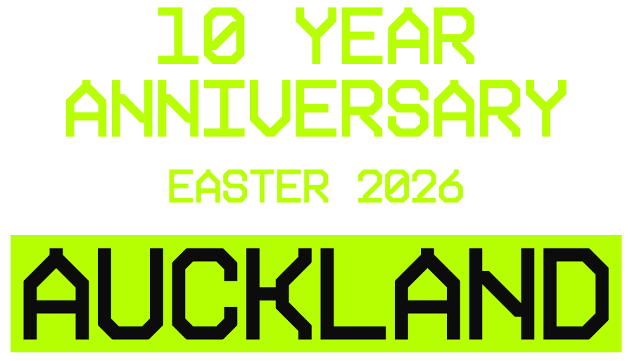 Text graphic celebrating a 10-year anniversary for Auckland Easter 2026, with emphasis on the words '10 Year Anniversary' and 'Auckland' in bright colors.