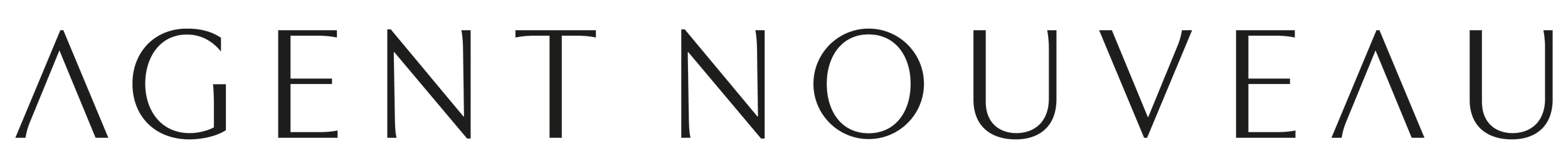 The image features the words "AGENT NOUVEAU" spelled out in large, black, stylized letters against a transparent background.