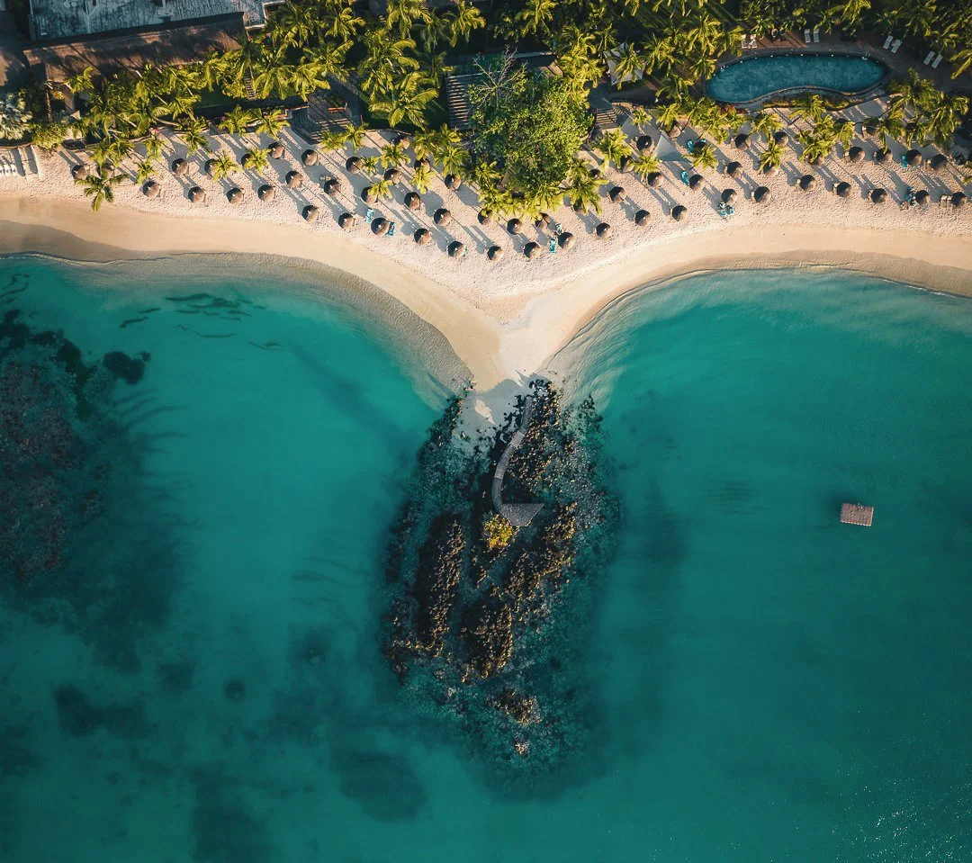 An ariel view of one of the beach resorts in Mauritius.