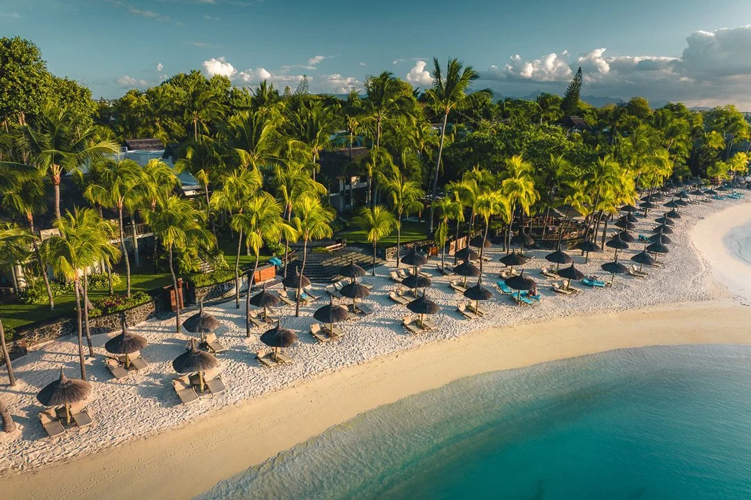 A view looking towards one of the beach resorts in Mauritius.