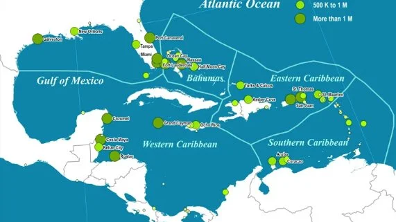 Map showing Royal Caribbean cruise routes