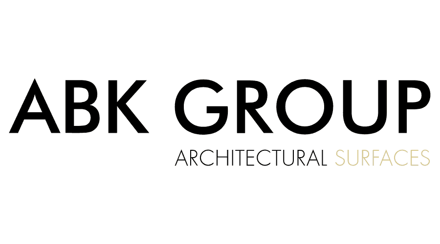 Logo van ABK GROUP met de woorden 'ARCHITECTURAL SURFACES' eronder.