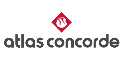 Logo van Atlas Concorde met een rode druppel en de naam 'atlas concorde' eronder.