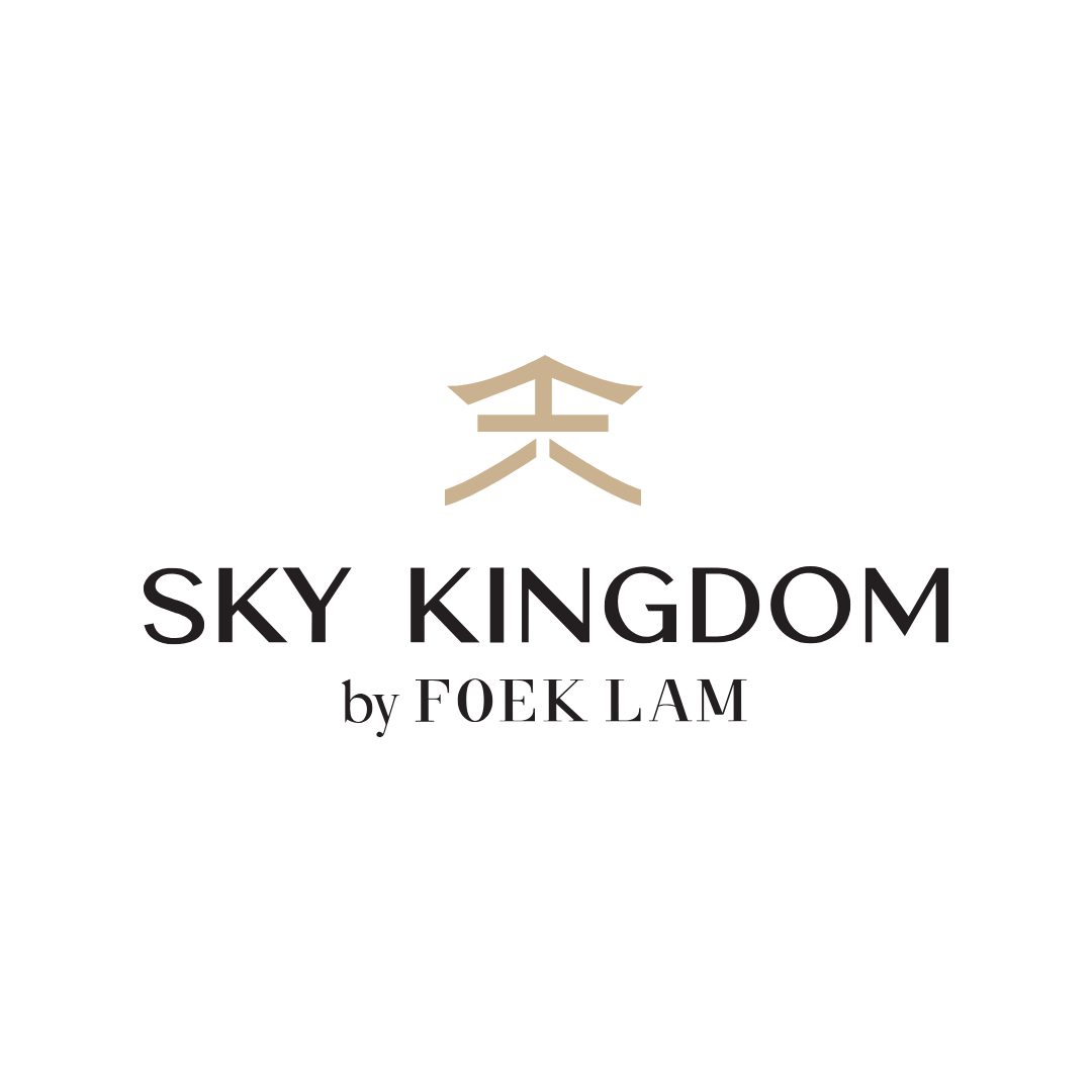Logo for Sky Kingdom by Foek Lam, featuring a stylized beige Chinese character above the text.