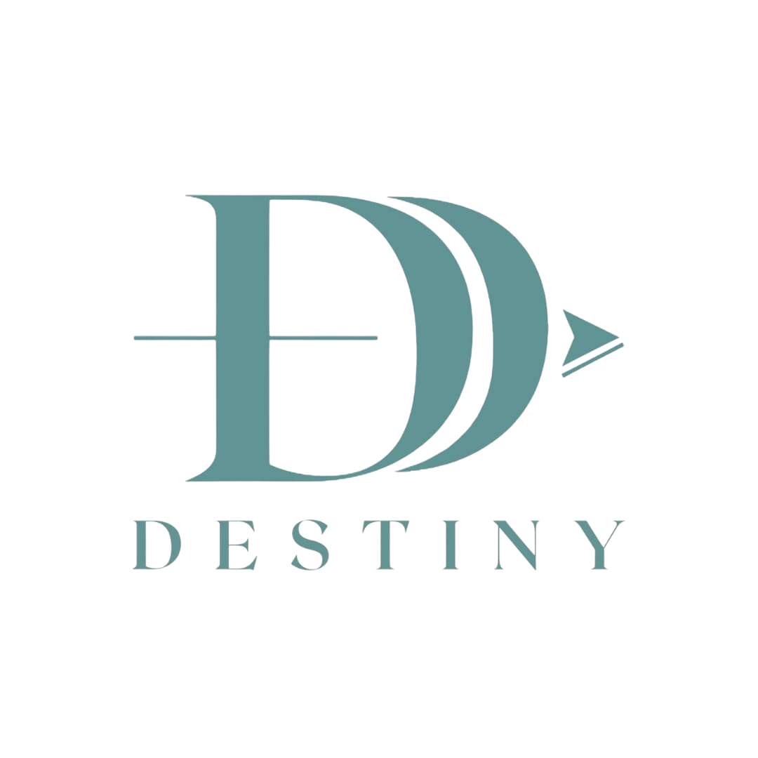 The logo of Destiny characterized by a stylized, metallic 'D' with the word 'DESTINY' written below it.