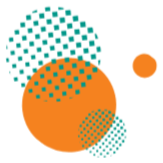 Abstract design with overlapping orange and teal circles with dotted patterns