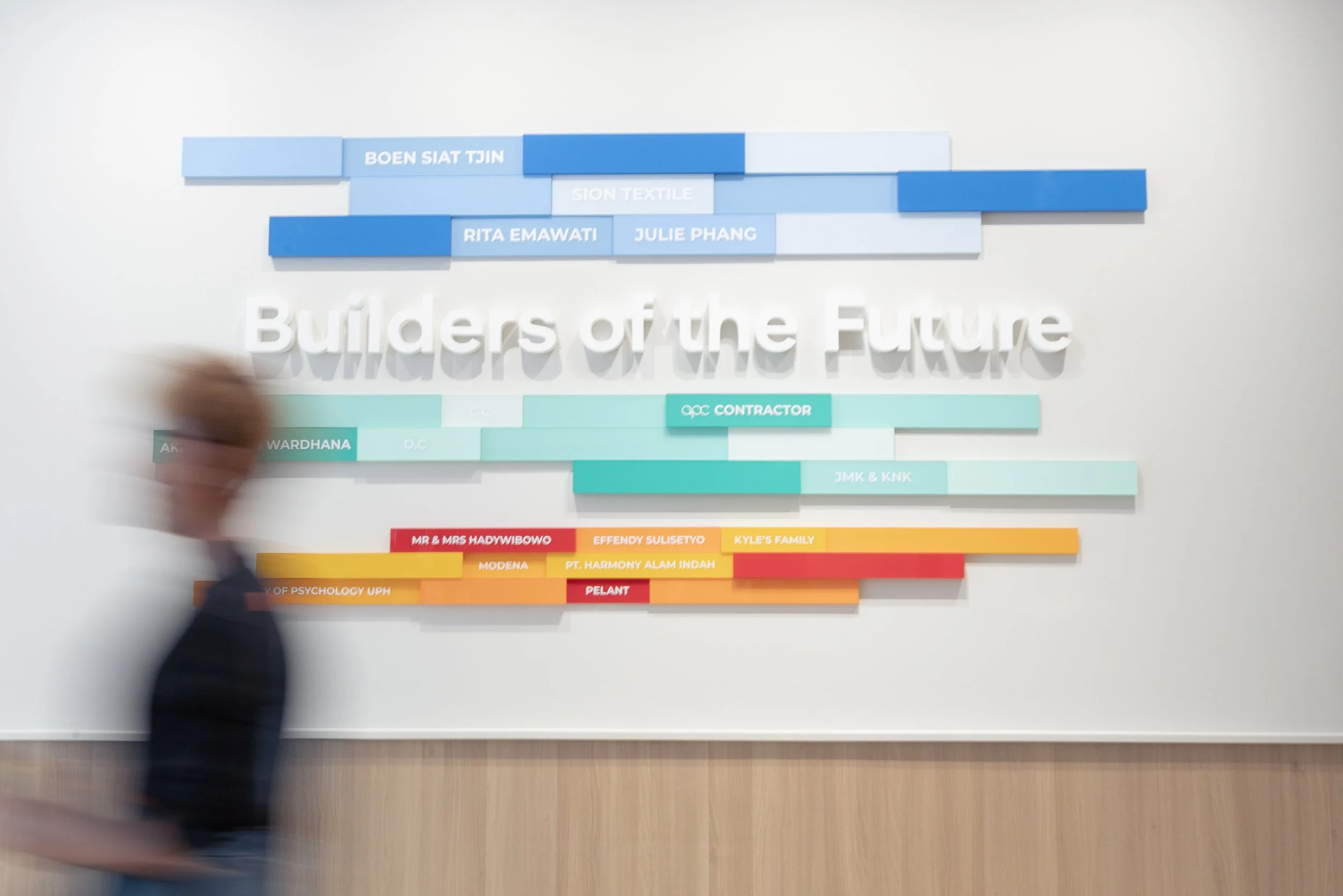 The “Builders of the Future” wall at PUPA Center, recognizing donors and partners whose support contributes to inclusive education, skills development, and long-term impact.