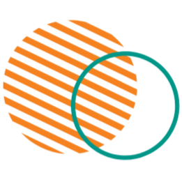 Orange striped circle overlapping a teal outline circle.