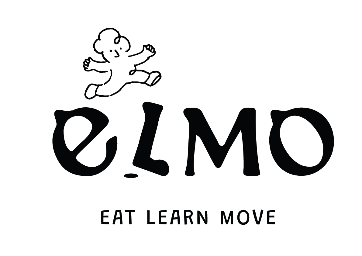ELMO logo with a cartoon character jumping, and the words "EAT LEARN MOVE" underneath.