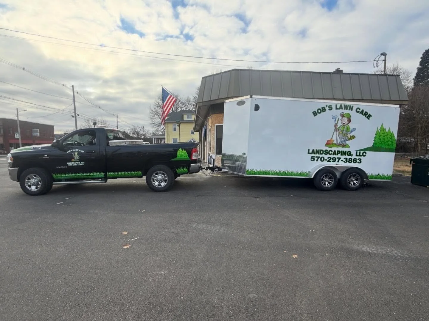 New graphics for the truck and trailer of Bob's Lawn Care out of Troy, PA