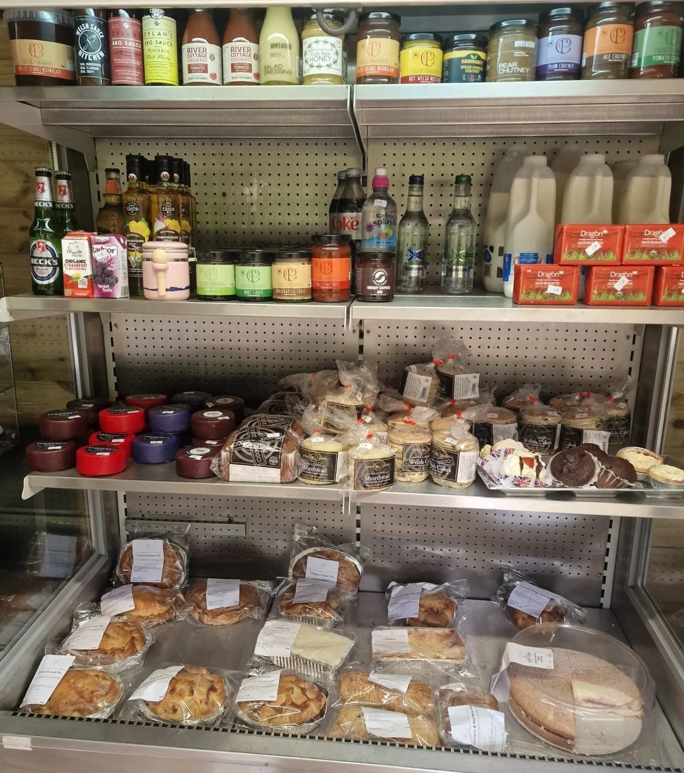 Shelves with products on
