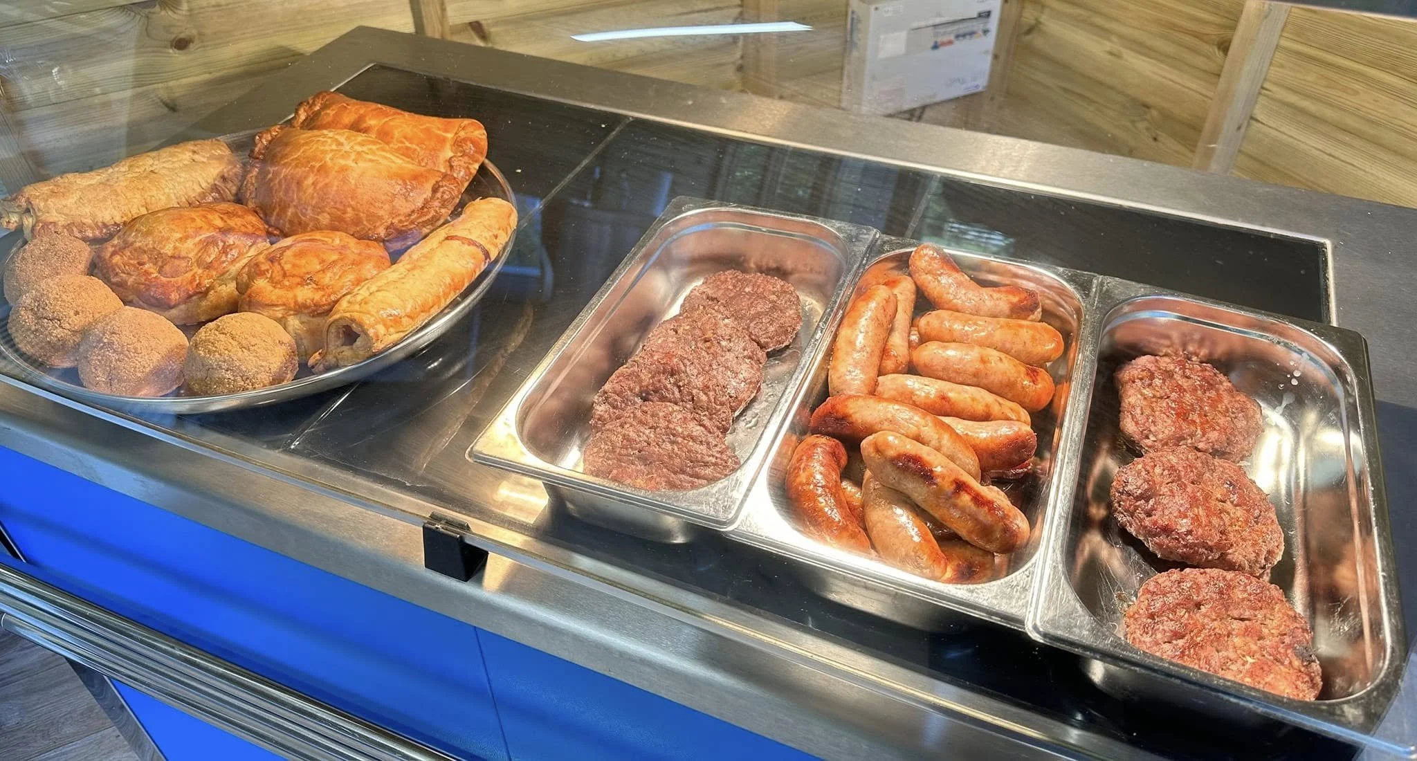 Pastries, patties and sausages in hot pans