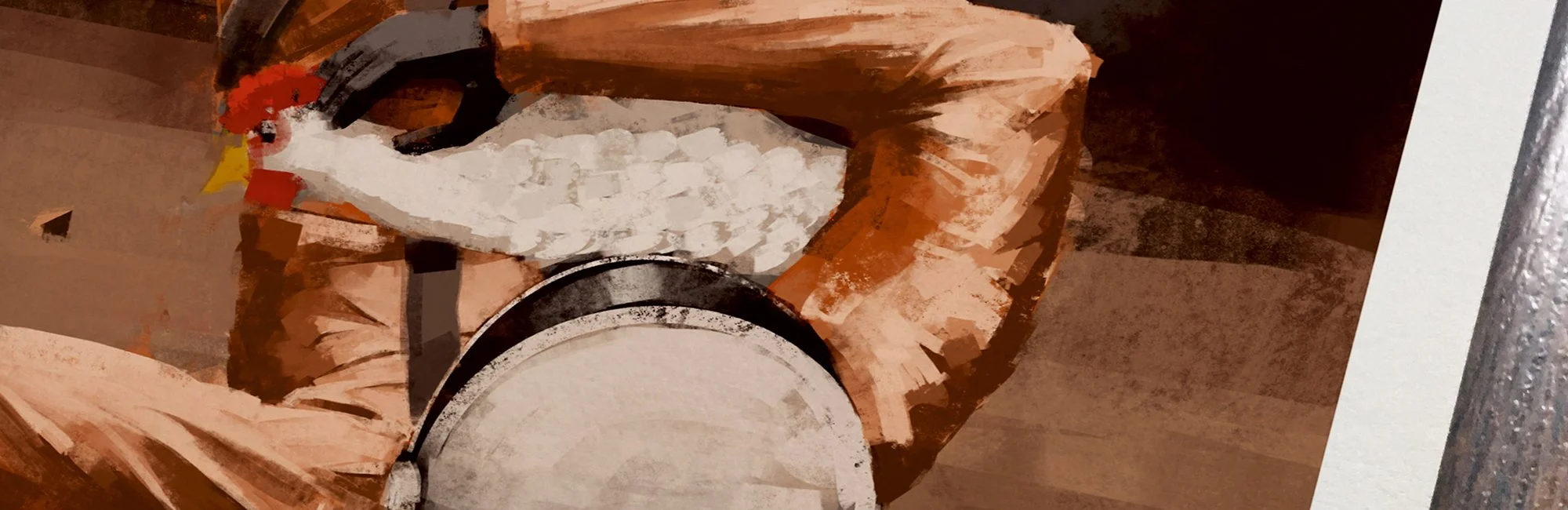 Astronauta trzymający kure ilustracja cyfrowa wydruk  -- 
Astronaut holding a chicken — digital illustration, print