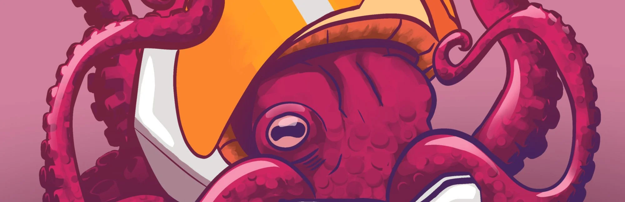 An animated illustration of an octopus with a title banner across it.