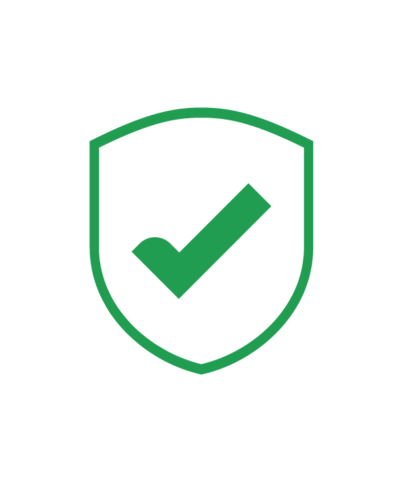 Green shield icon with a checkmark in the center.