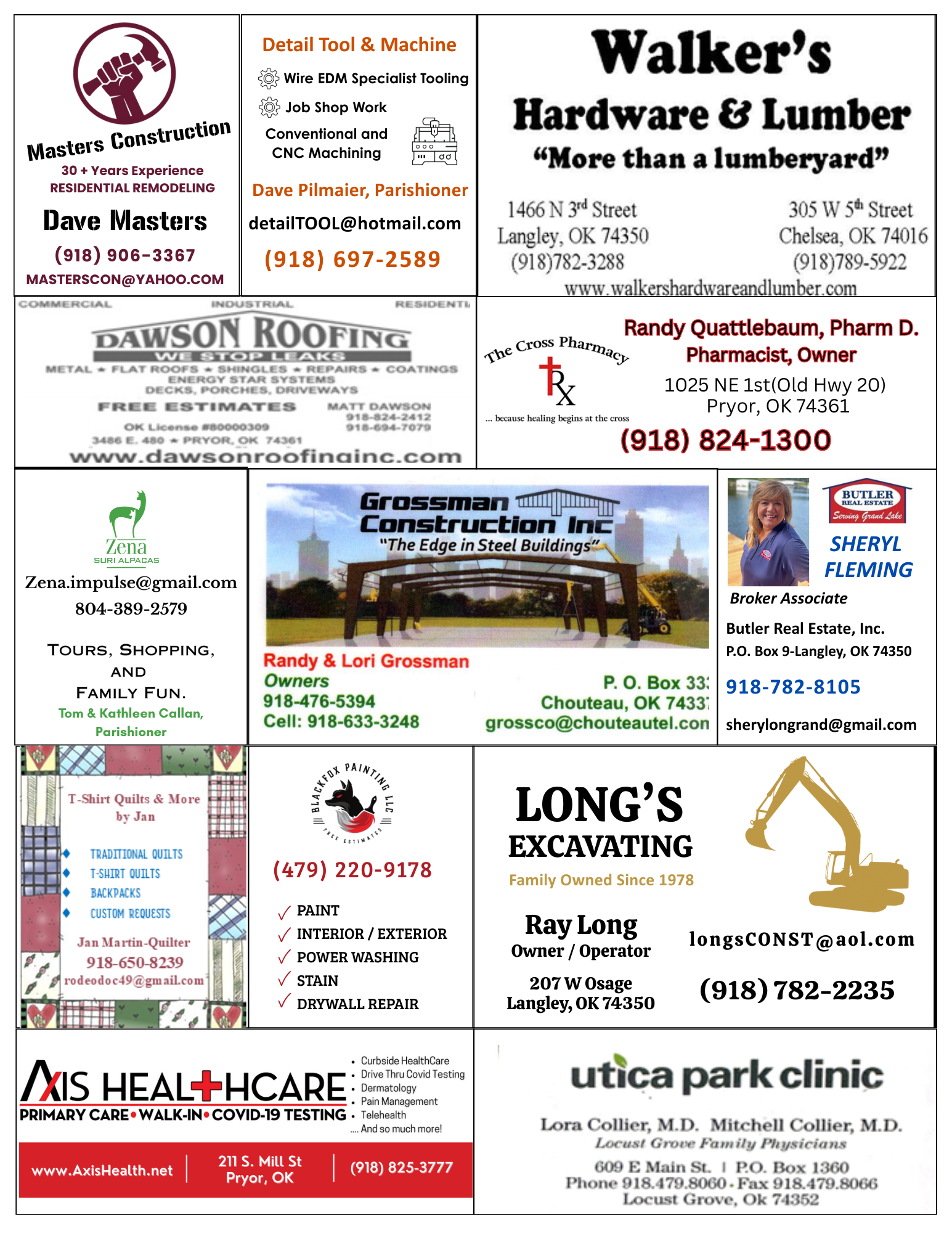 St. Frances bulletin ad sponsors