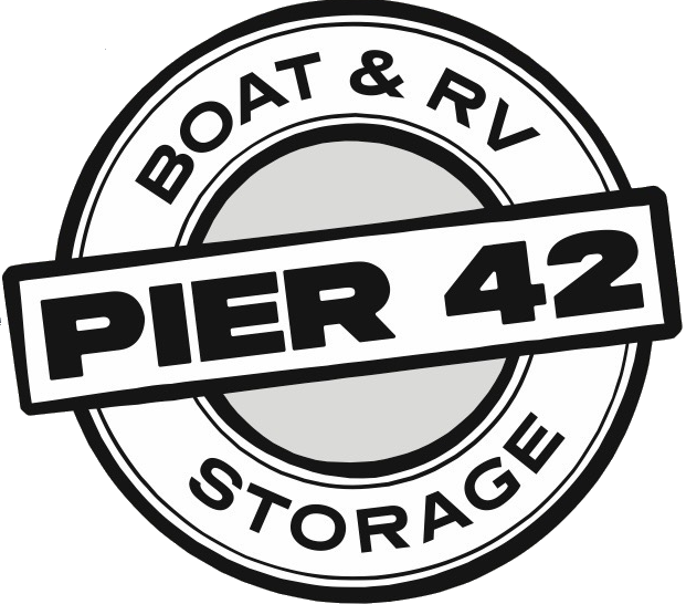 Black and white circular logo for Boat and RV Storage with 'Pier 42' in bold text across the center.
